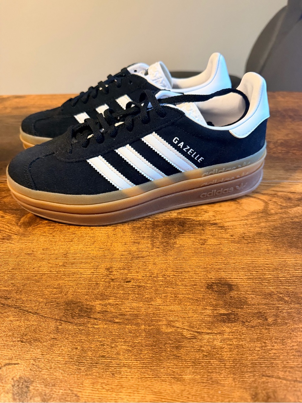 adidas Gazelle Black & White Suede Sneakers with Gum Sole Womens